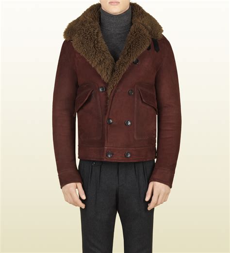 mens gucci shearling leather coat|Gucci leather jacket price.